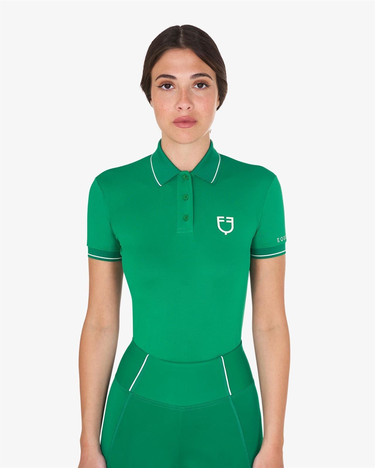 Polo mujer EQUESTRO color verde manga corta - Imagen 1