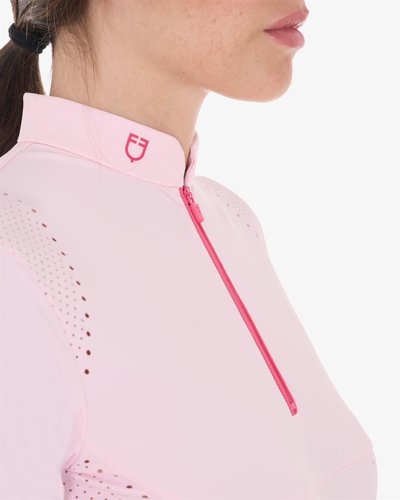Polo mujer EQUESTRO perforado color rosa manga corta TALLA XS - Imagen 5