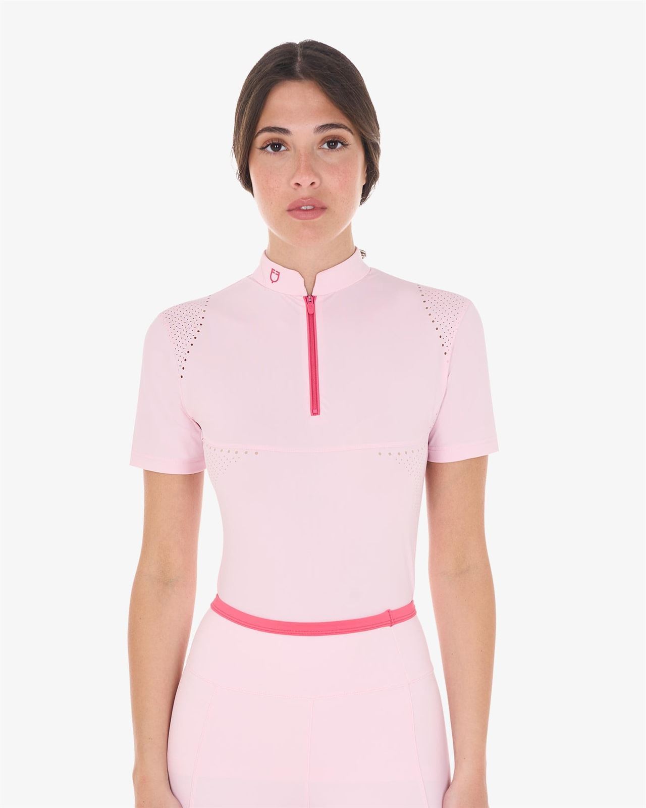 Polo mujer EQUESTRO perforado color rosa manga corta - Imagen 1