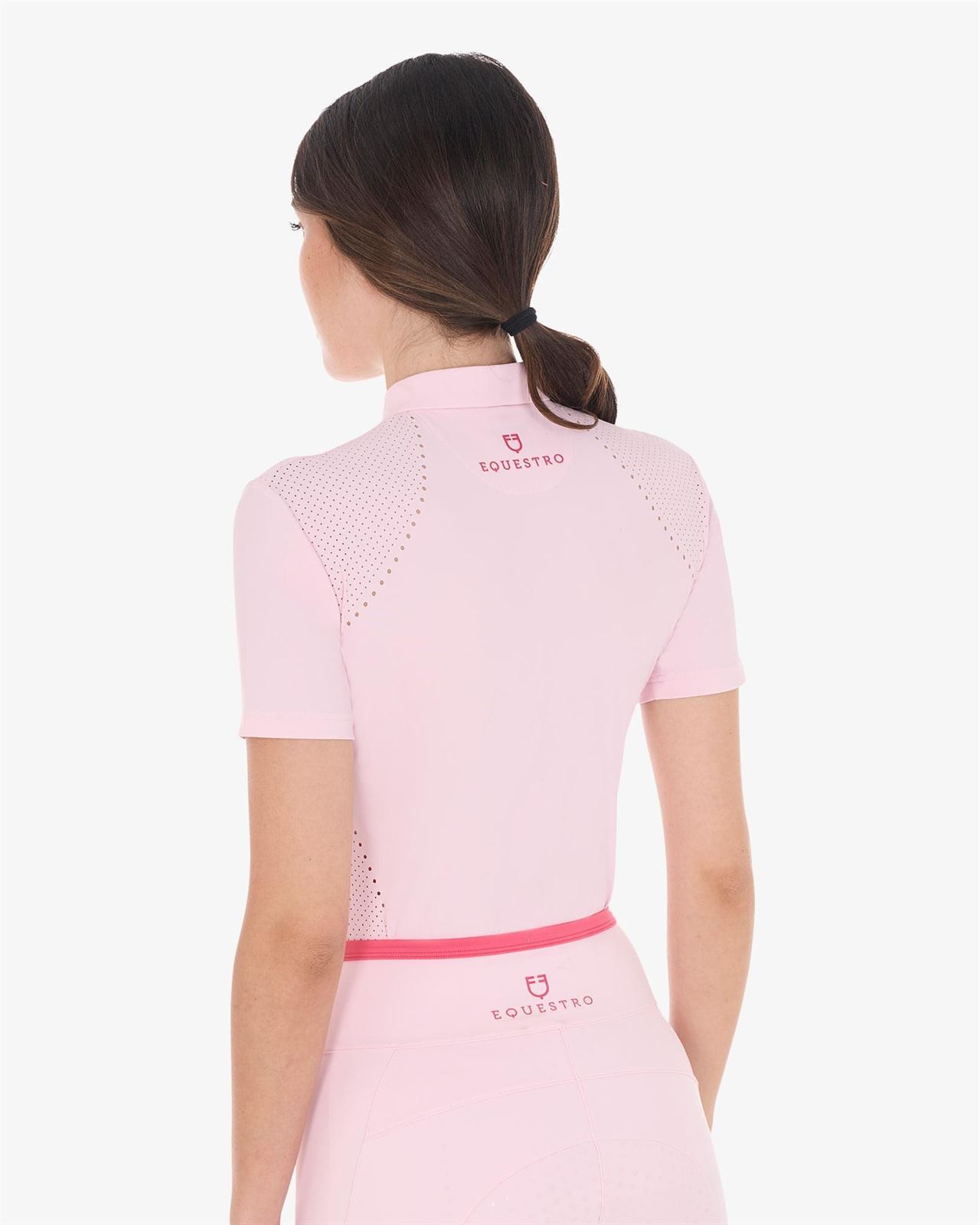 Polo mujer EQUESTRO perforado color rosa manga corta - Imagen 3