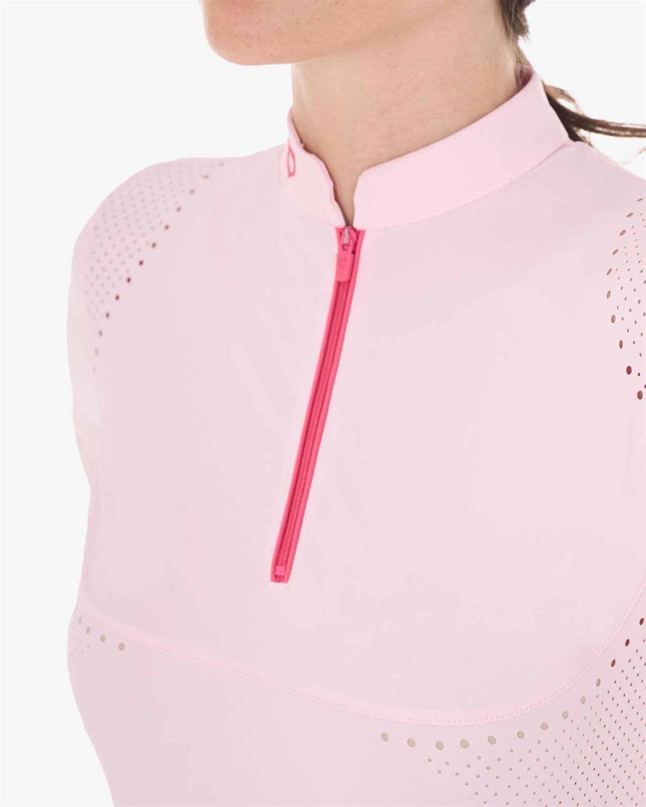 Polo mujer EQUESTRO perforado color rosa manga corta - Imagen 4