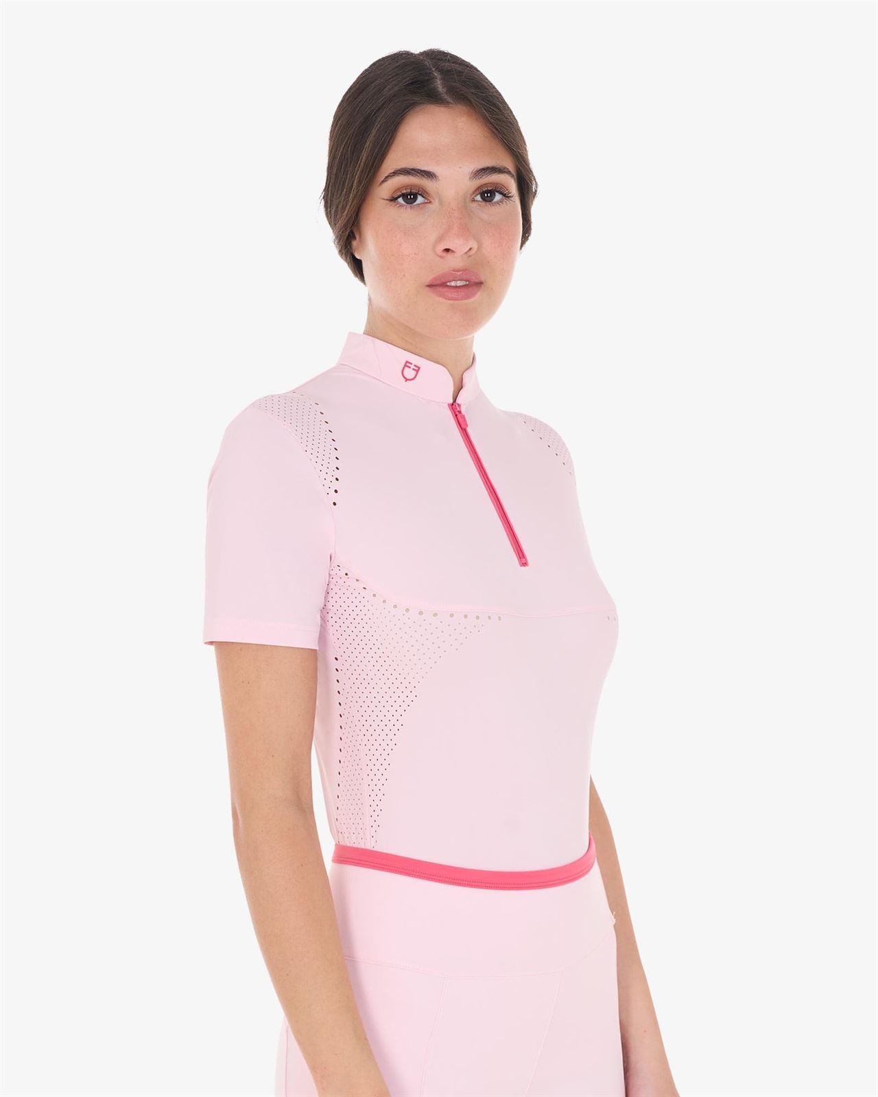 Polo mujer EQUESTRO perforado color rosa manga corta - Imagen 6