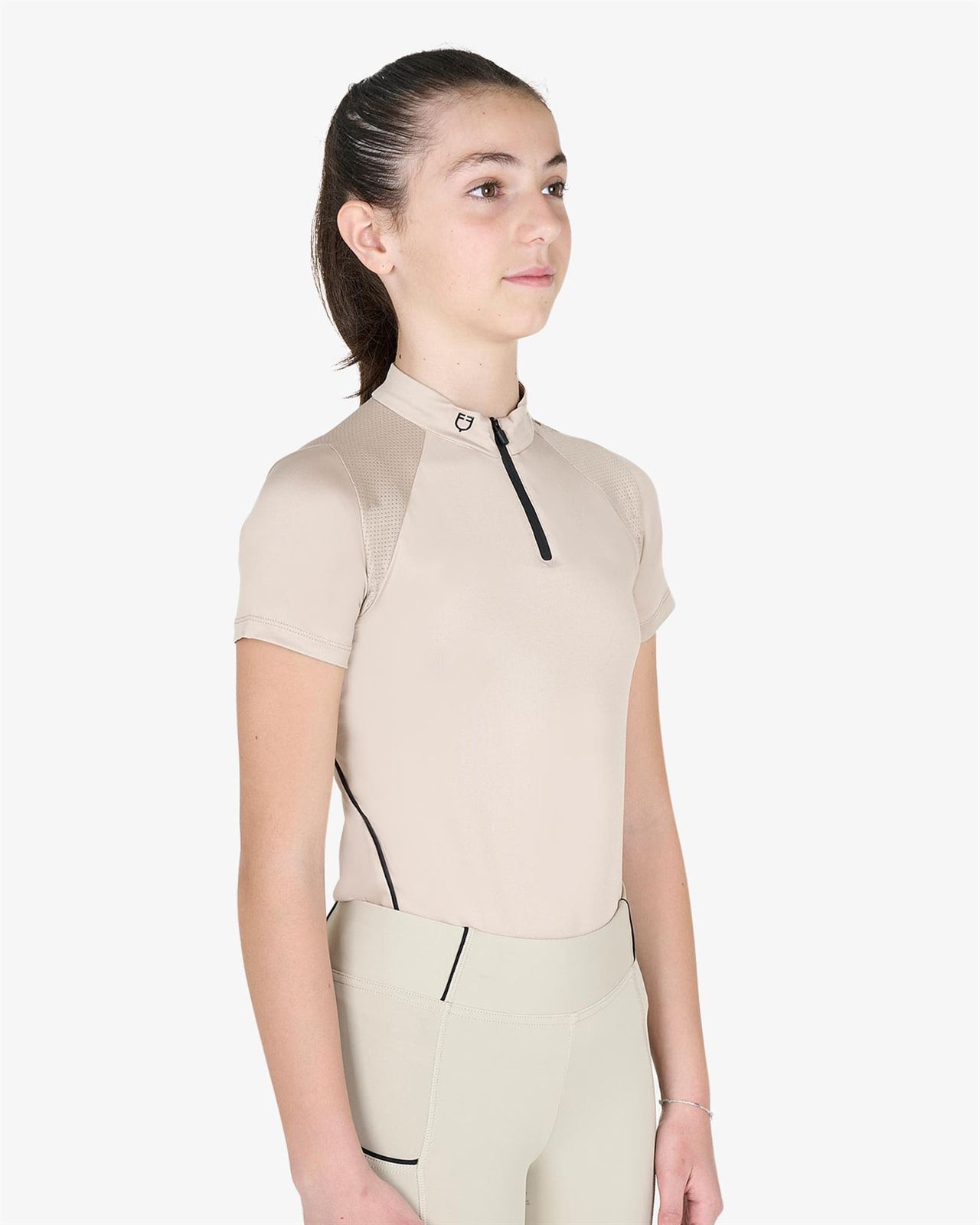 Polo niña EQUESTRO cremallera frontal beige/negro - Imagen 1