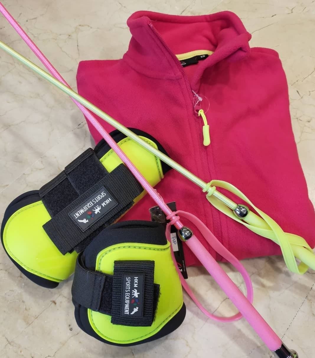 Protectores HKM Sports Equipment, juego 4 unidades, color amarillo neón, talla PONY - Imagen 2