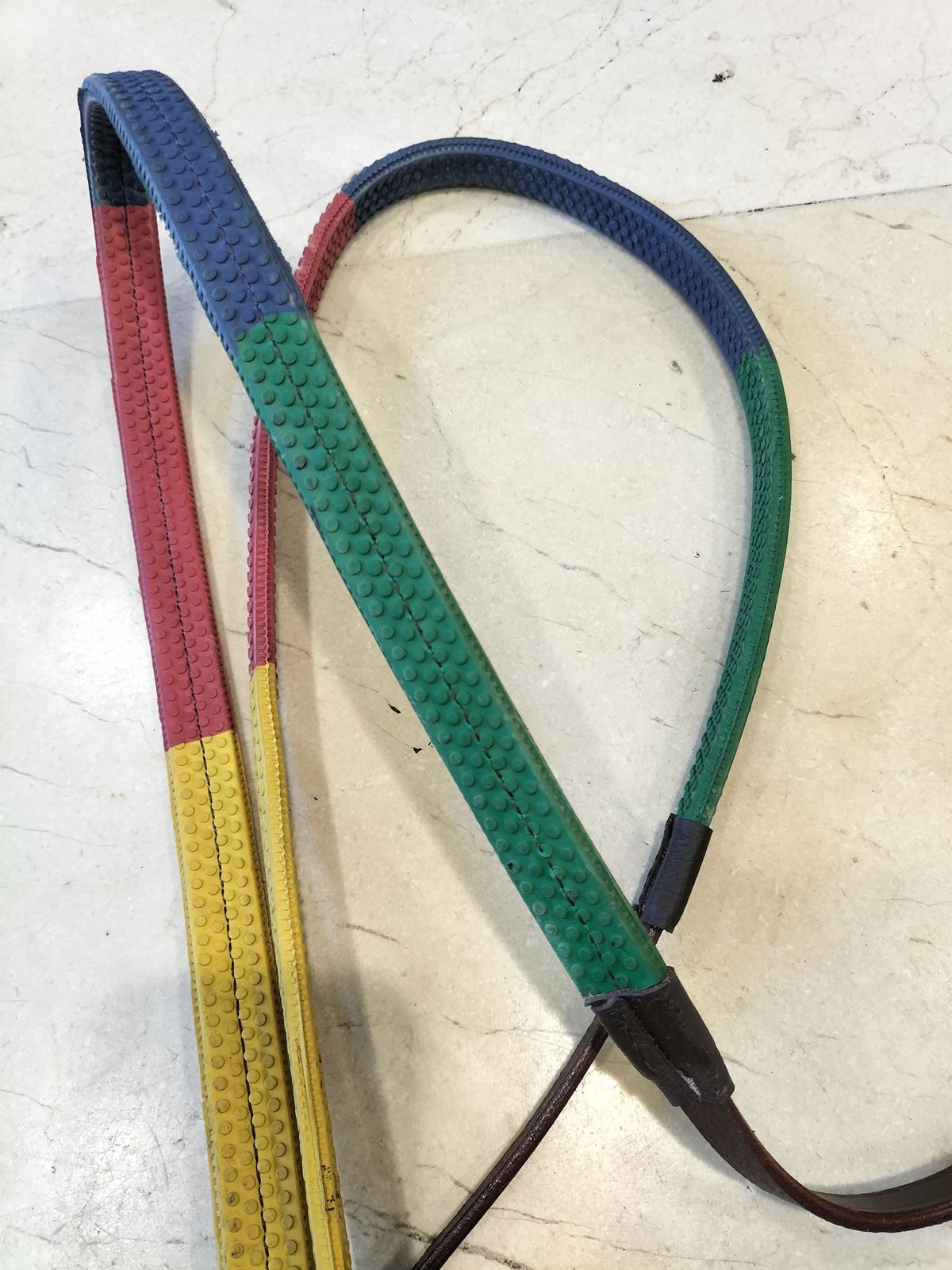 Riendas de goma HH cuero marrón, goma multicolor TALLA PONY - Imagen 5