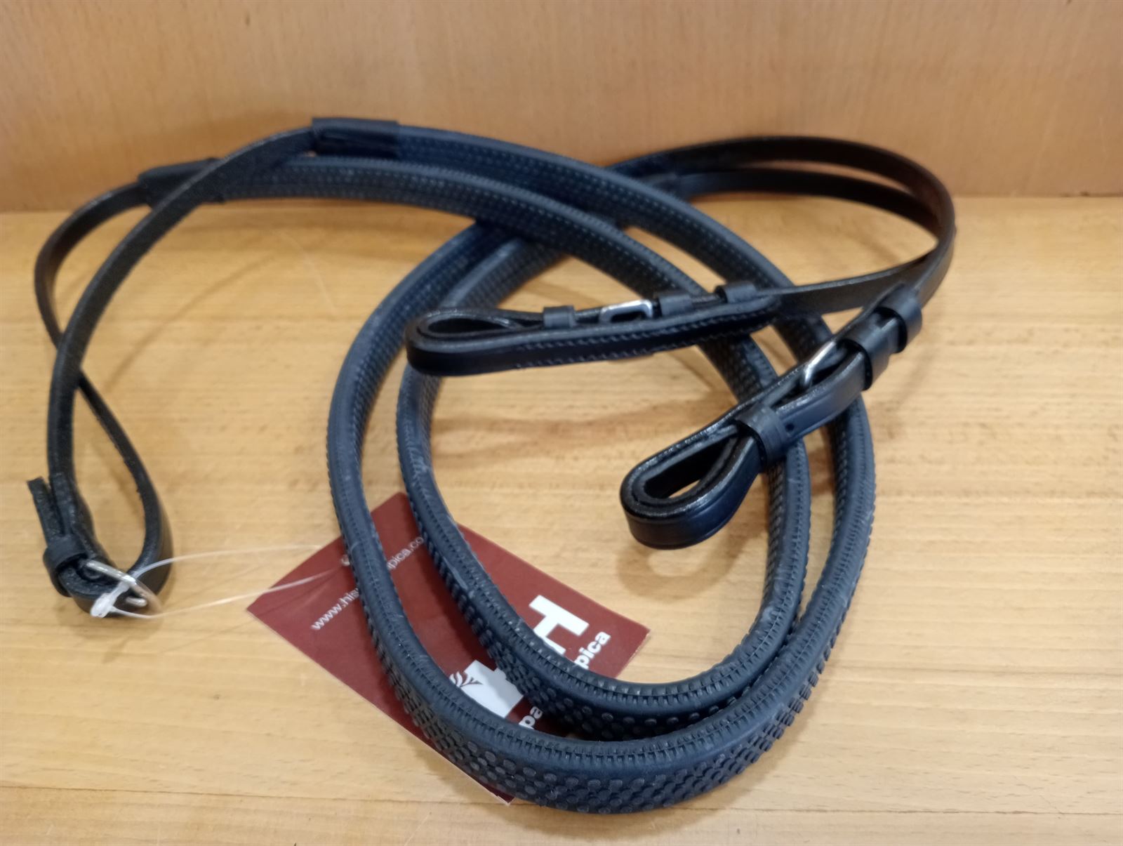 Riendas de goma HH cuero negro, goma negra FULL 1/2" - Imagen 1