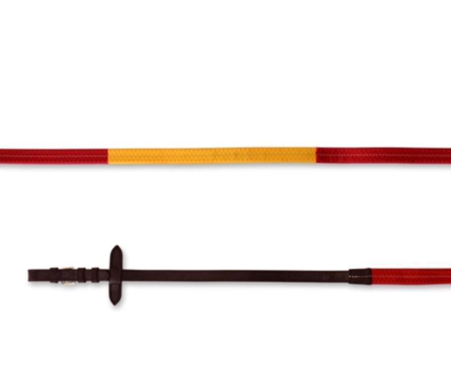 Riendas de goma LEXHIS, cuero color negro y goma rojo/amarillo - Imagen 5