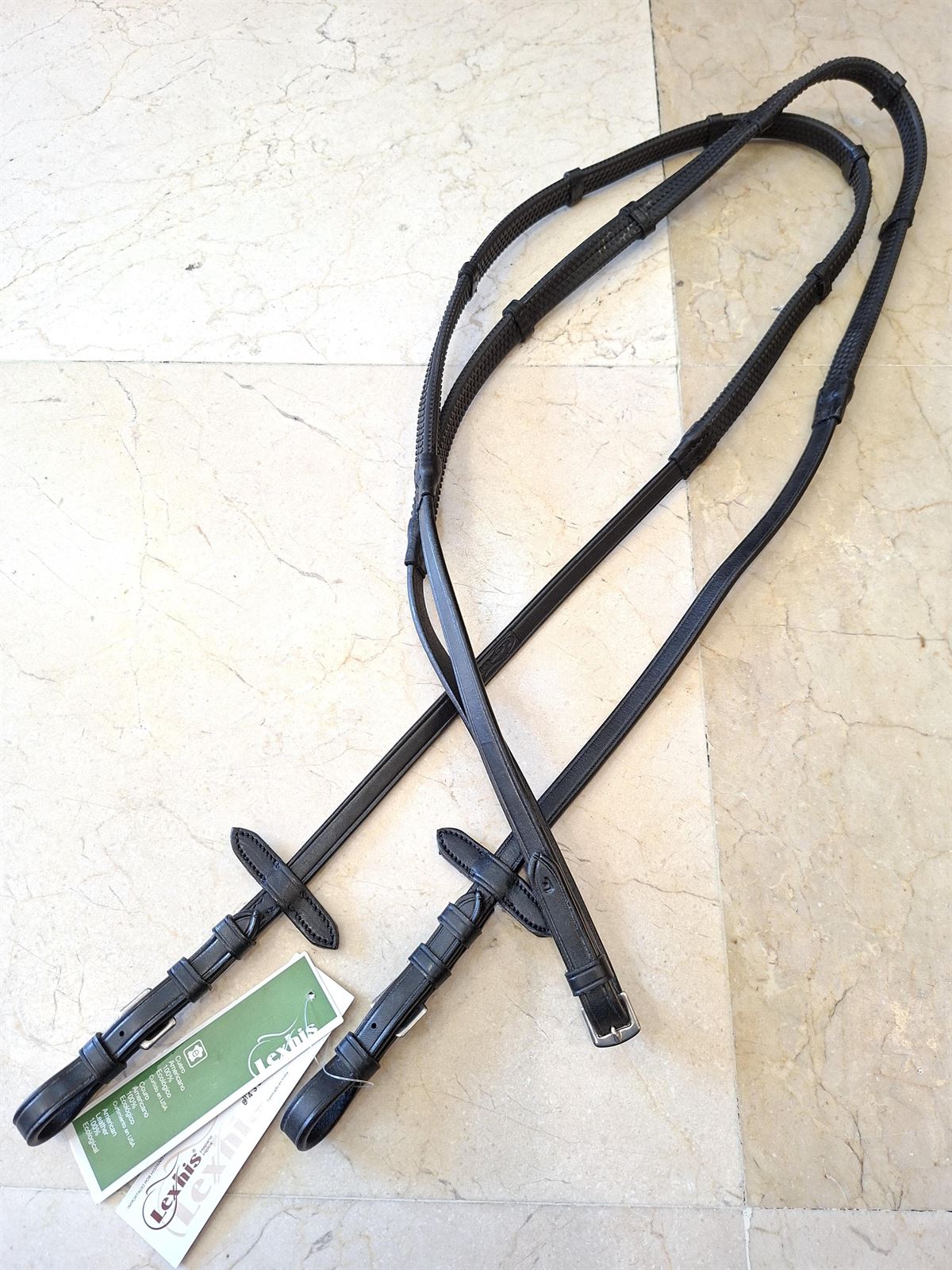 Riendas de goma LEXHIS GREEN, cuero color negro y goma negra con tacos - Imagen 1