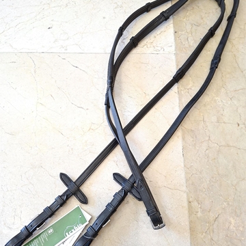 Riendas de goma LEXHIS GREEN, cuero color negro y goma negra con tacos - Imagen 1