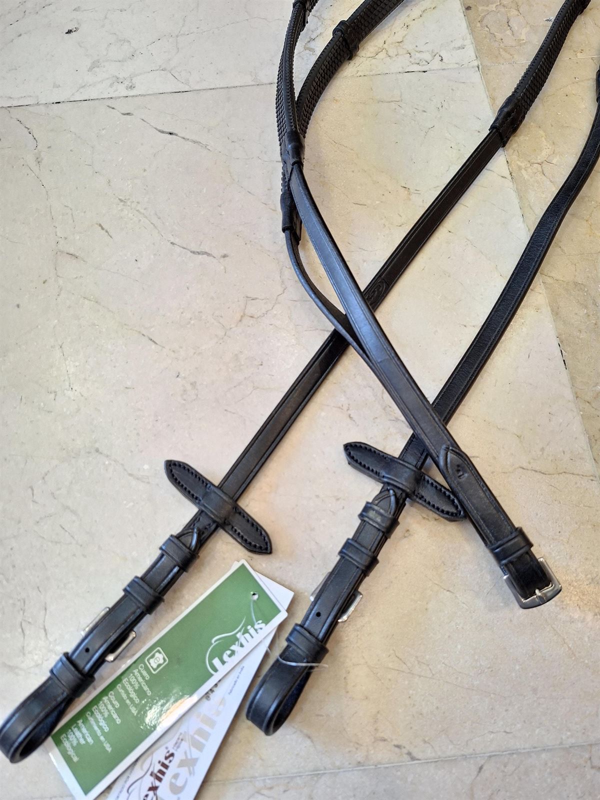 Riendas de goma LEXHIS GREEN, cuero color negro y goma negra con tacos - Imagen 4