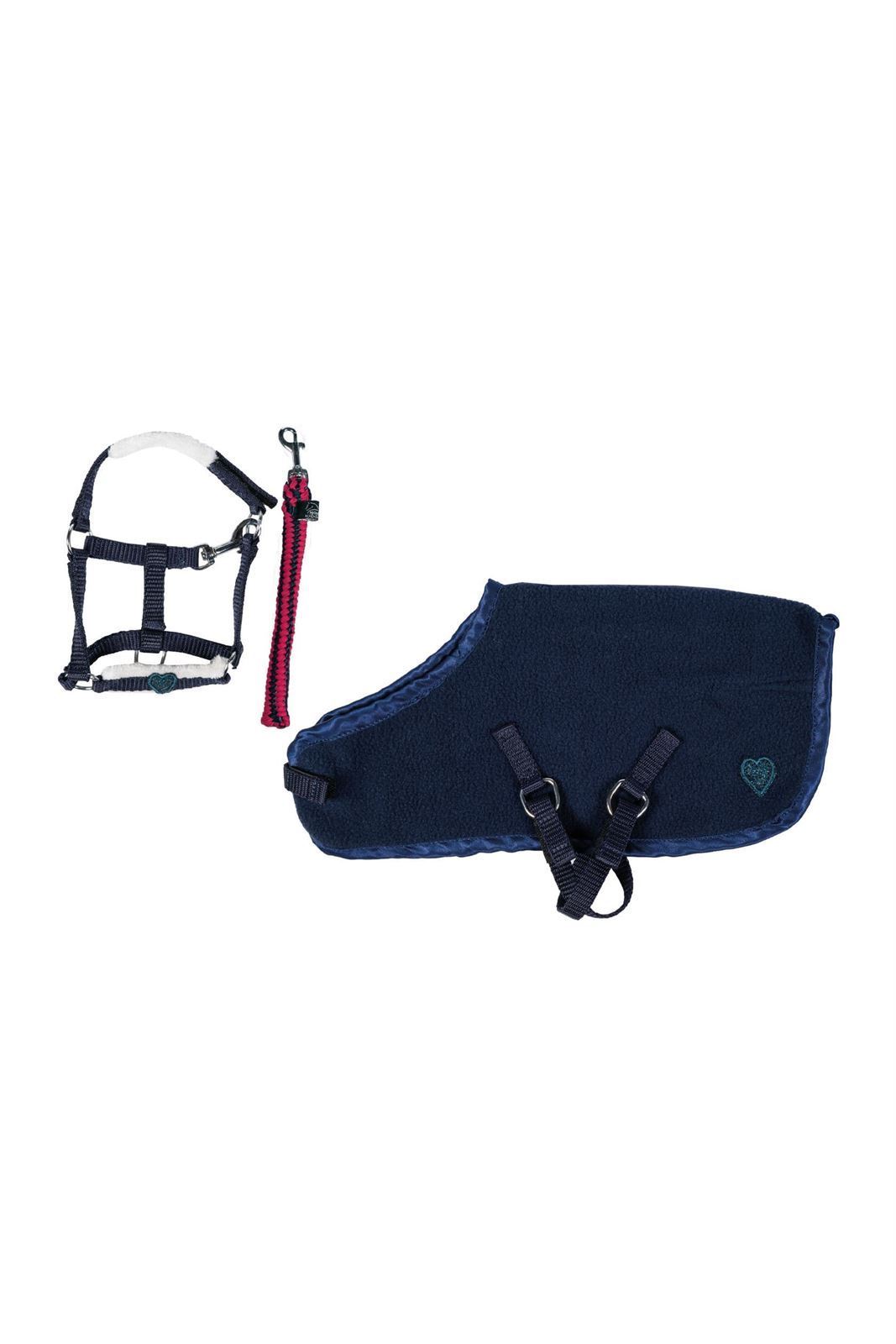 Set accesorios Cuddle pony HKM Sports Equipment Manta, cabezada y ramal, color azul marino - Imagen 1