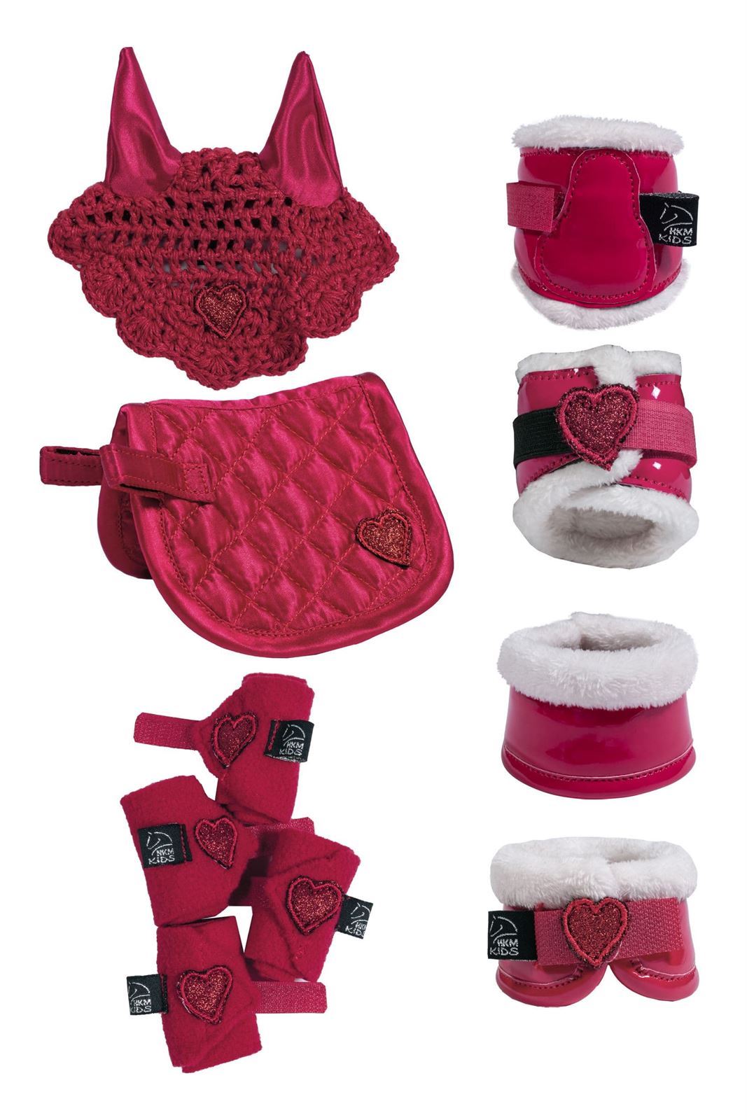 Set accesorios Cuddle pony HKM Sports Equipment Mantilla, orejeras, vendas, protectores y campanas color rosa - Imagen 1