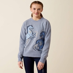 Sudadera ARIAT niña/niño azul grisáceo caballos - Imagen 2