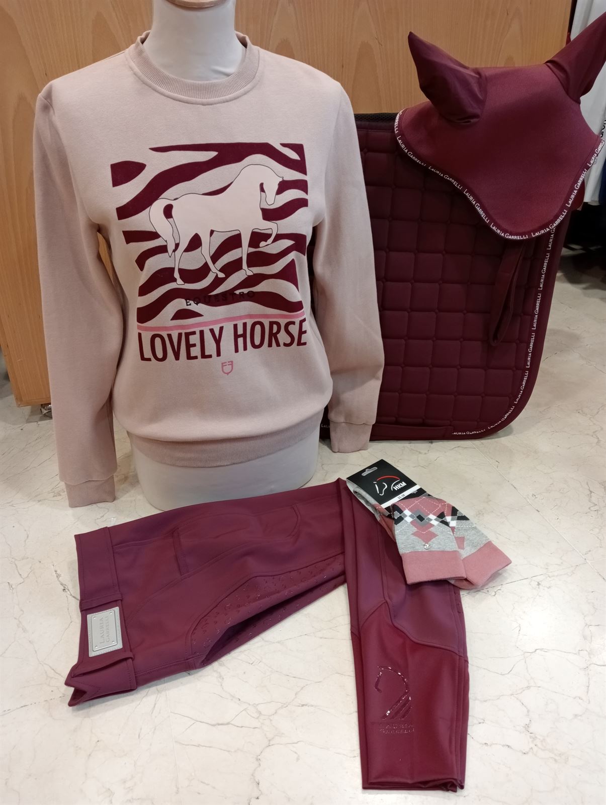 Sudadera EQUESTRO Lovely Horse color rosa empolvado TALLA S - Imagen 1