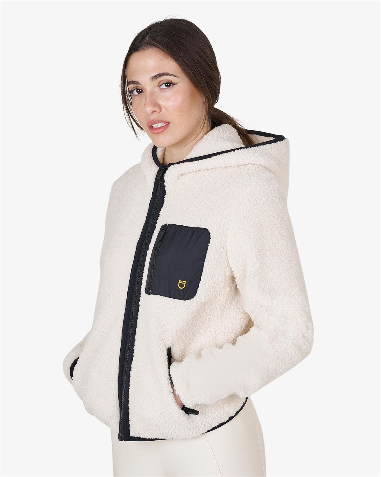 Sudadera EQUESTRO mujer borreguillo blanco/negro cremallera - Imagen 4