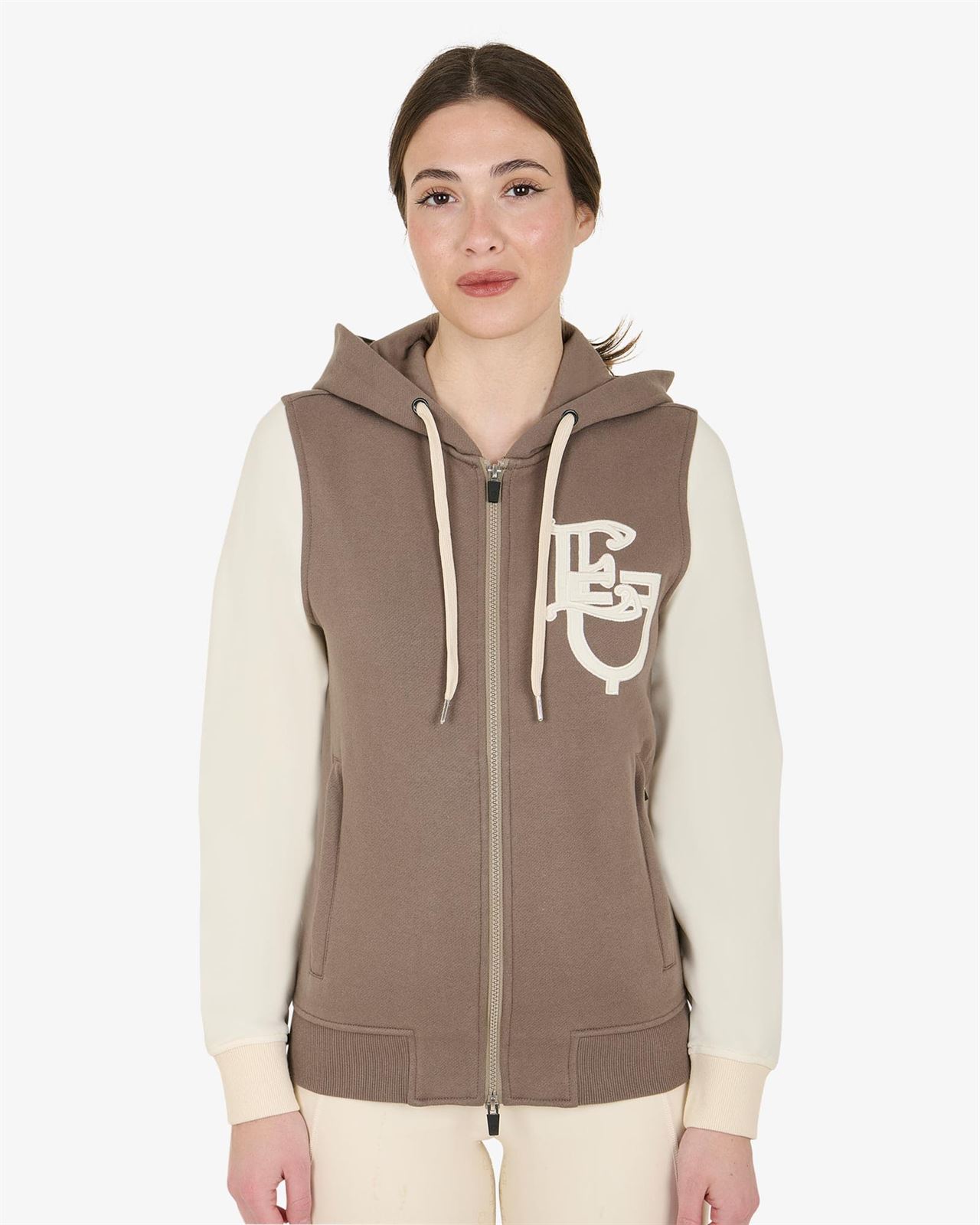 Sudadera EQUESTRO mujer cremallera color walnut/marfil - Imagen 1