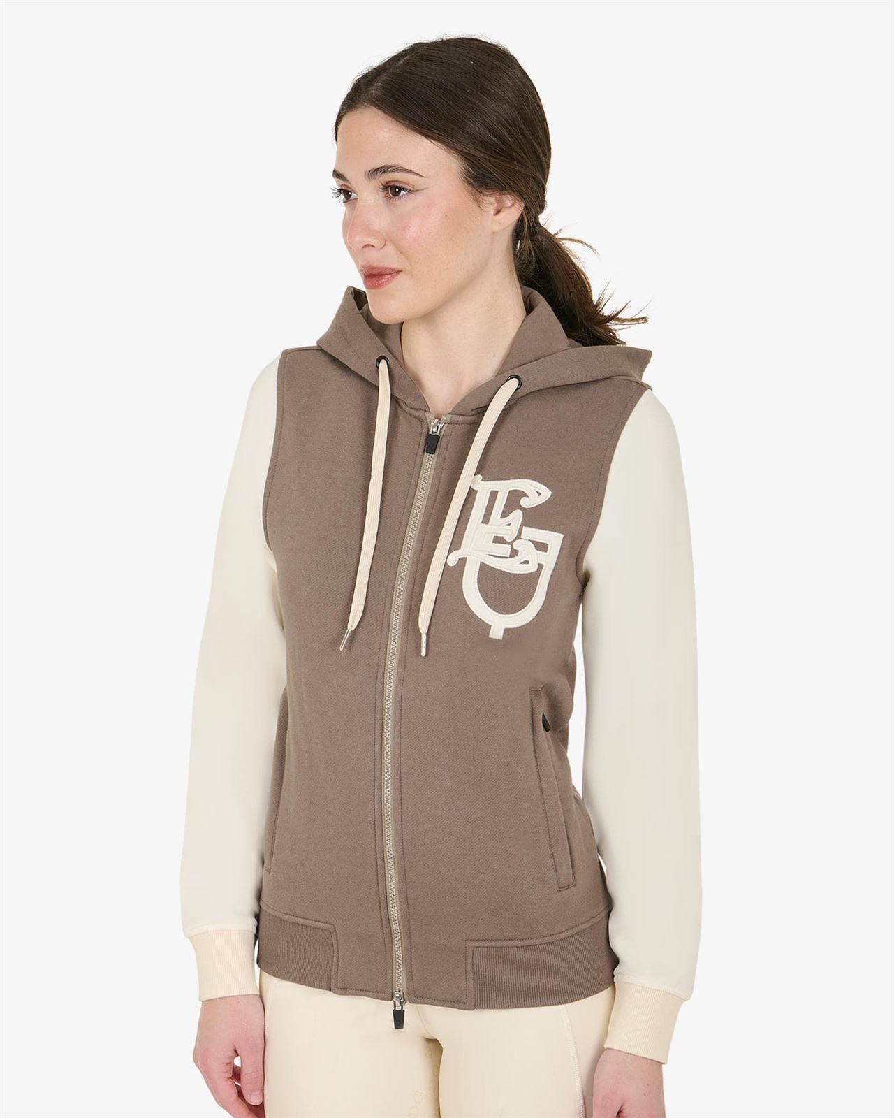 Sudadera EQUESTRO mujer cremallera color walnut/marfil - Imagen 4