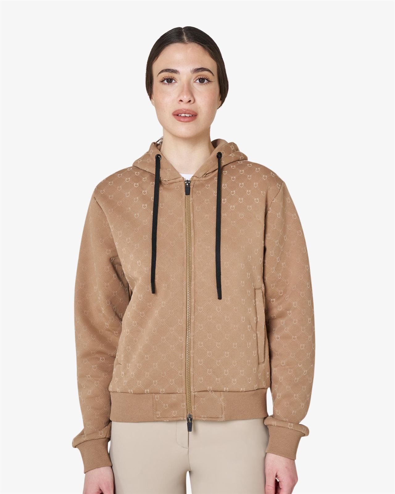 Sudadera mujer EQUESTRO color camel con logo - Imagen 1