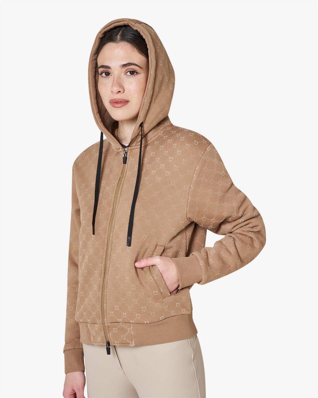 Sudadera mujer EQUESTRO color camel con logo - Imagen 4