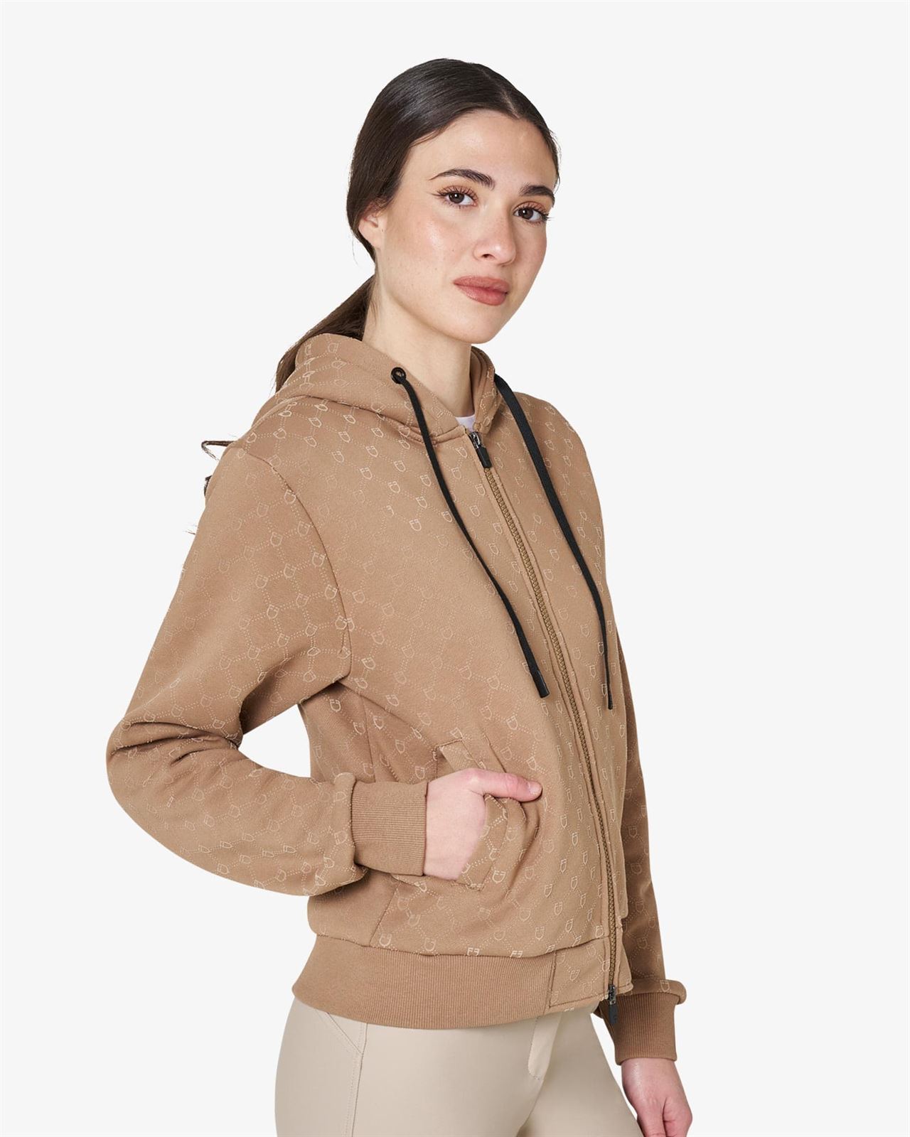 Sudadera mujer EQUESTRO color camel con logo - Imagen 5