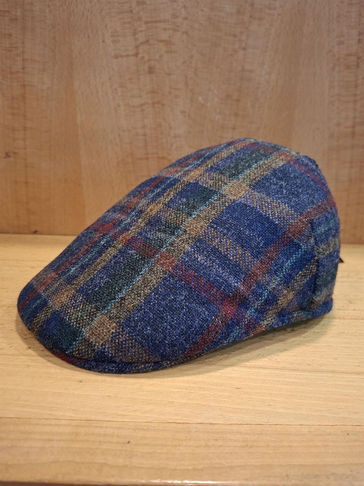 Visera BEIRETS de lana, azul efecto gastado con rayas mostaza/verde/granate - Imagen 1