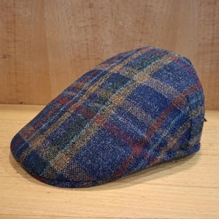 Visera BEIRETS de lana, azul efecto gastado con rayas mostaza/verde/granate - Imagen 1