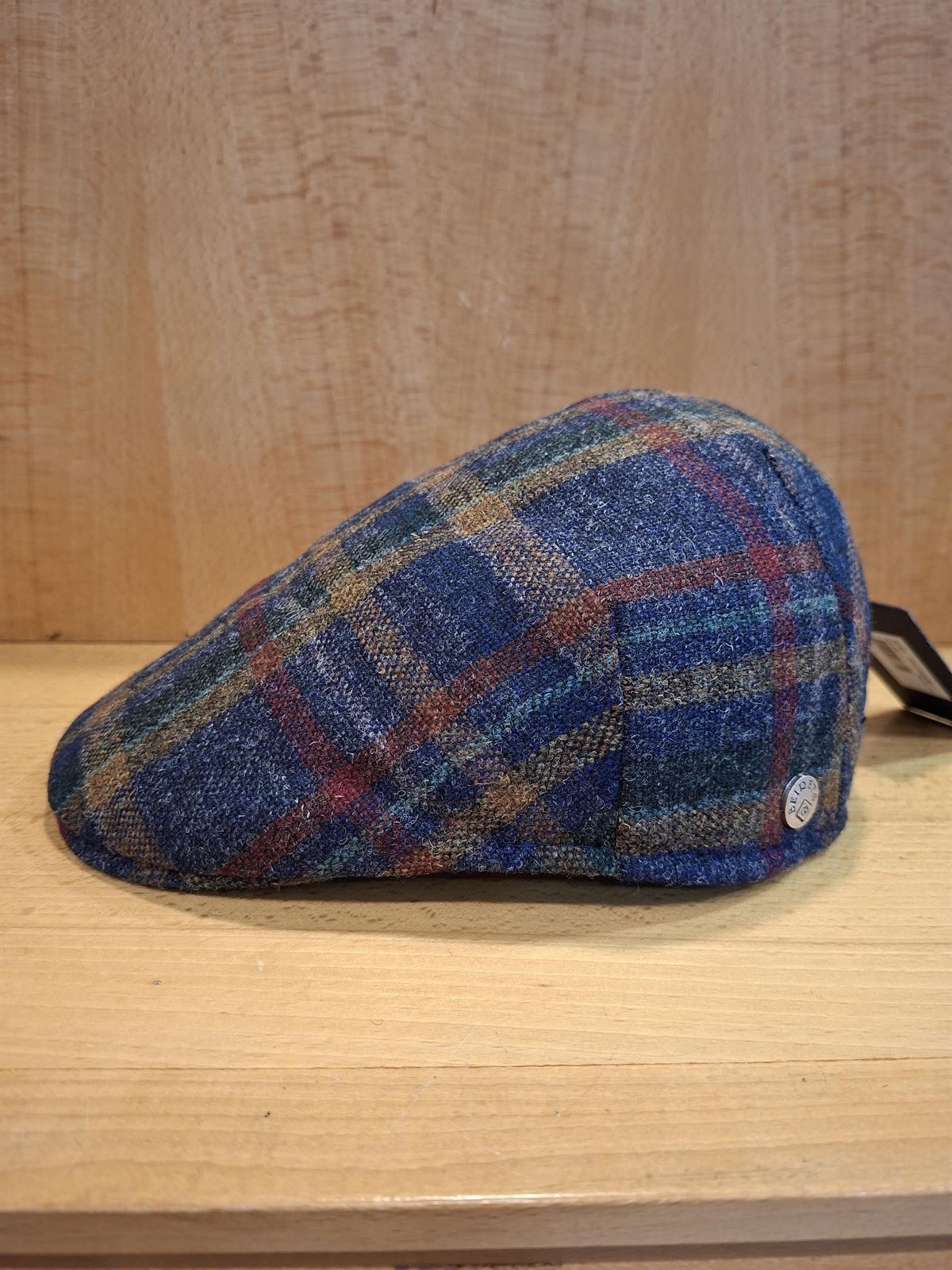 Visera BEIRETS de lana, azul efecto gastado con rayas mostaza/verde/granate - Imagen 2