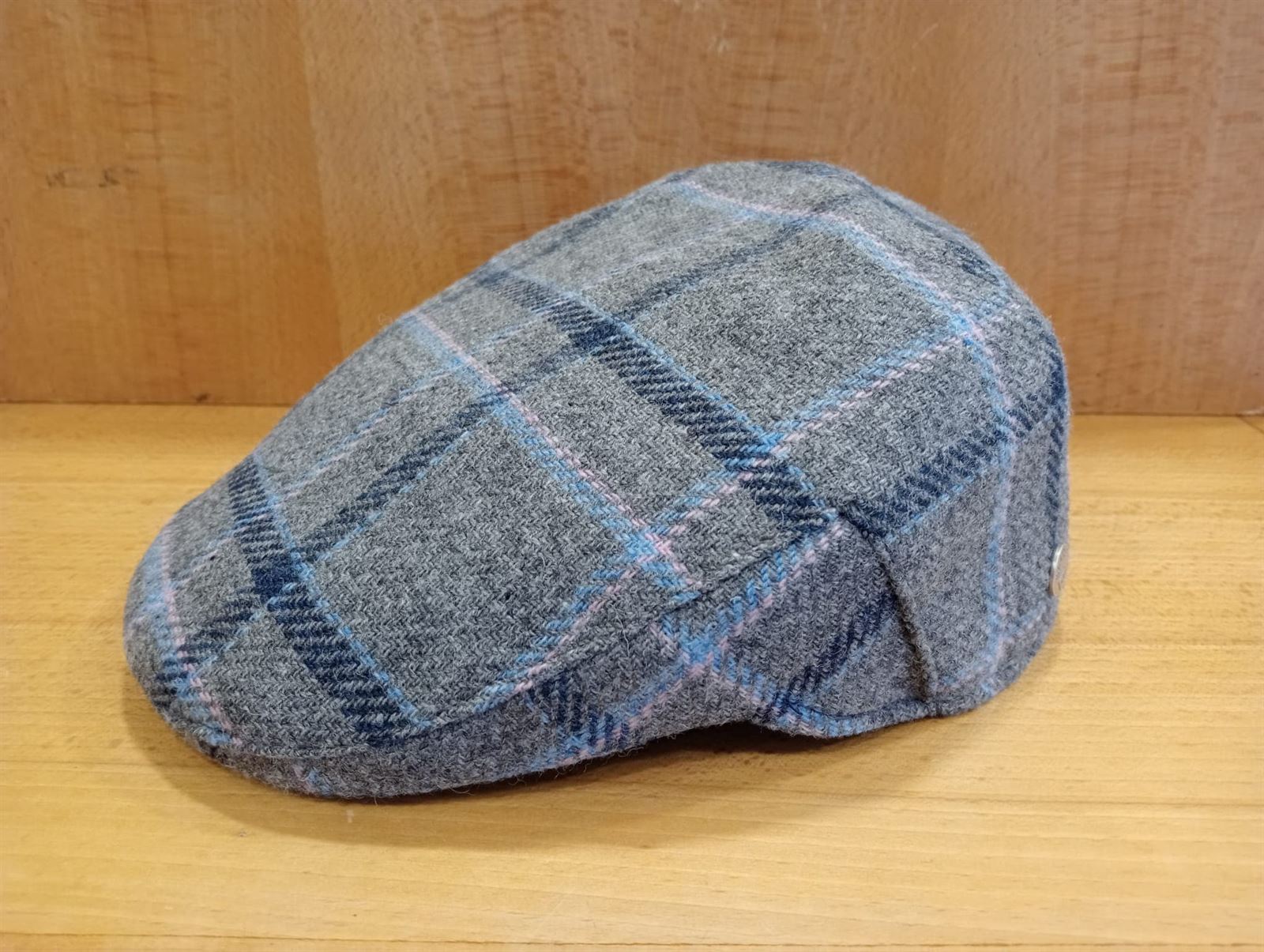 Visera BEIRETS de lana gris cuadros azul marino/celeste/rosa - Imagen 1