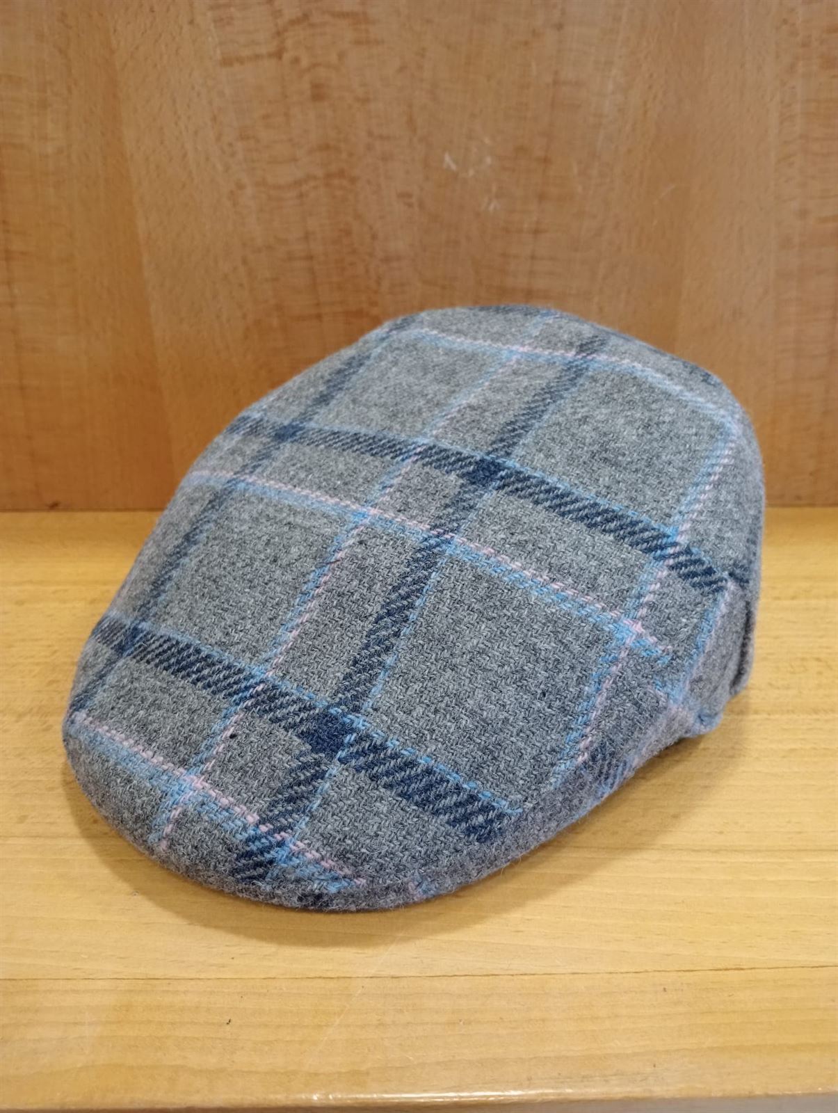 Visera BEIRETS de lana gris cuadros azul marino/celeste/rosa - Imagen 2