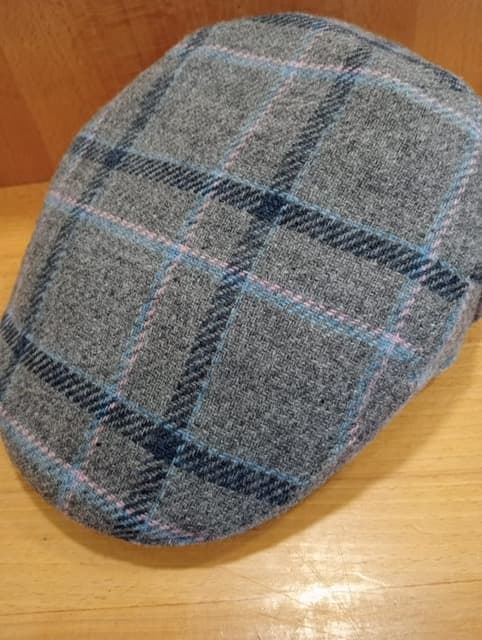 Visera BEIRETS de lana gris cuadros azul marino/celeste/rosa - Imagen 3