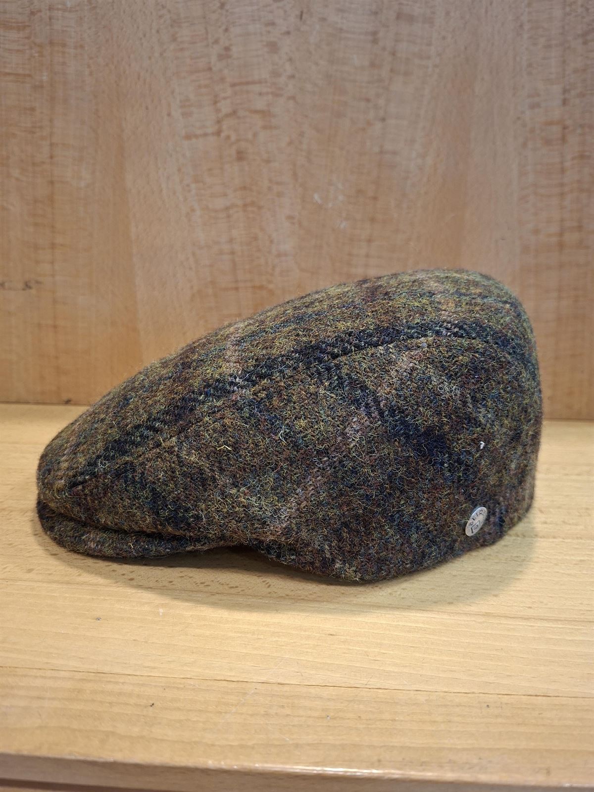 Visera BEIRETS de lana HARRIS TWEED, cuadros verde caza - Imagen 1