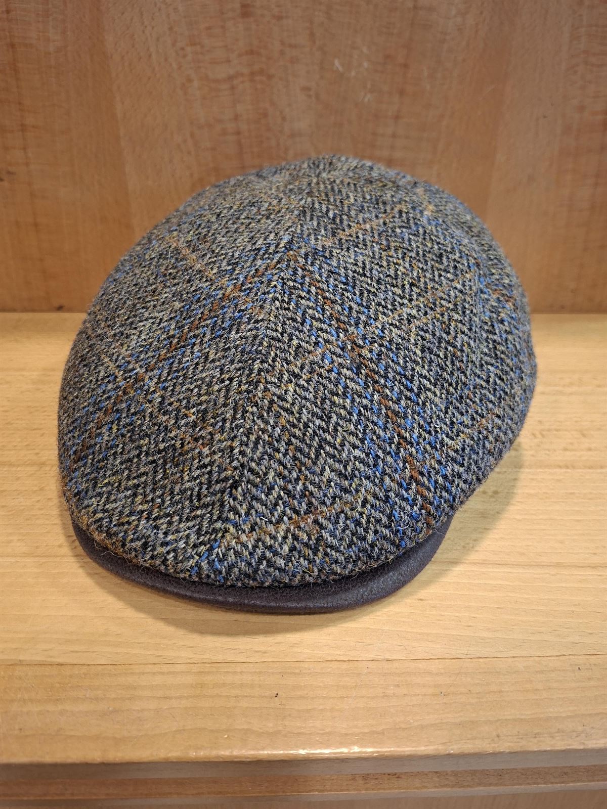 Visera BEIRETS de lana HARRIS TWEED, espiguilla marrón raya azul/ocre - Imagen 1