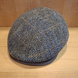 Visera BEIRETS de lana HARRIS TWEED, espiguilla marrón raya azul/ocre - Imagen 1