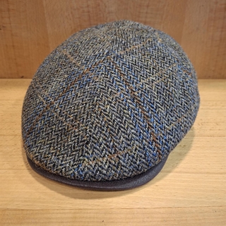Visera BEIRETS de lana HARRIS TWEED, espiguilla marrón raya azul/ocre - Imagen 1