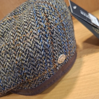 Visera BEIRETS de lana HARRIS TWEED, espiguilla marrón raya azul/ocre - Imagen 2