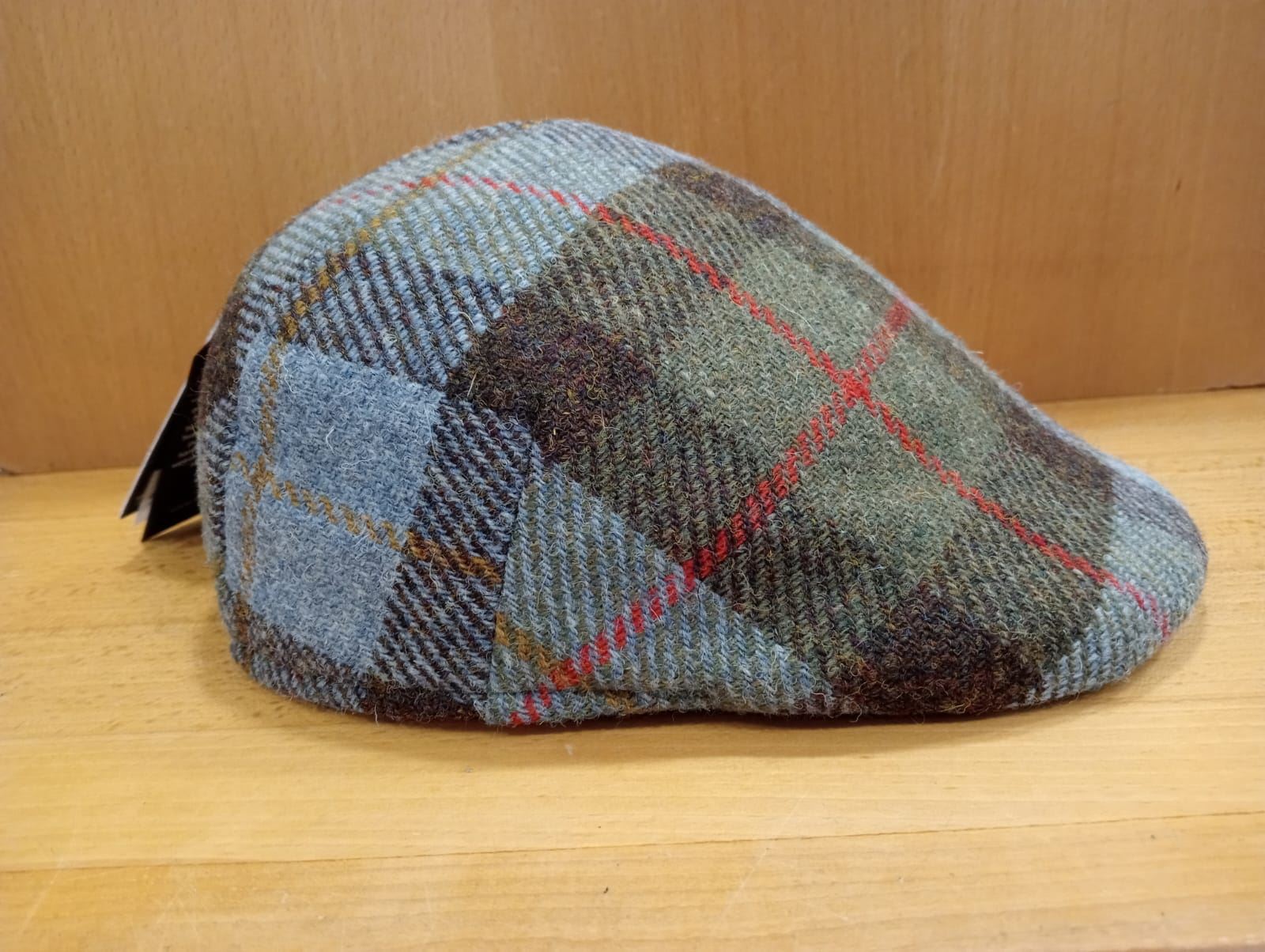 Visera BEIRETS de lana HARRIS TWEED, tartán azul claro/verde kaki - Imagen 2