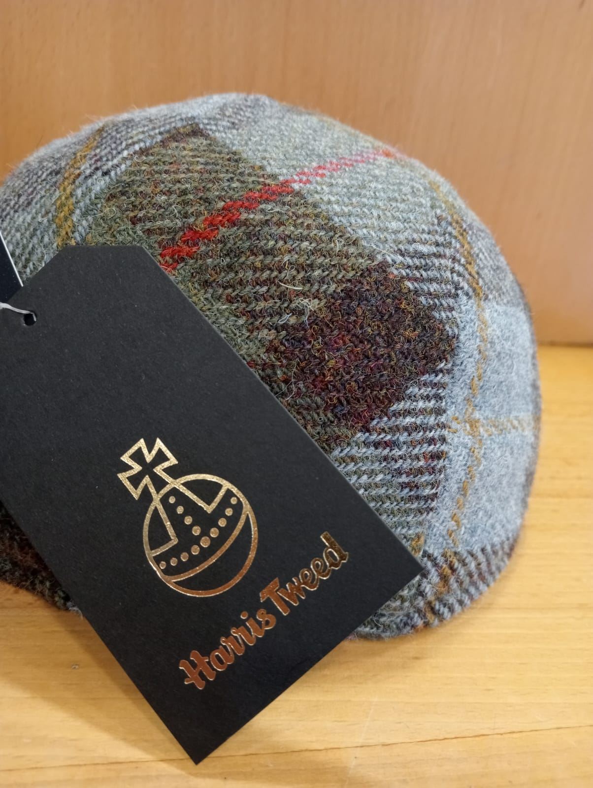 Visera BEIRETS de lana HARRIS TWEED, tartán azul claro/verde kaki - Imagen 3