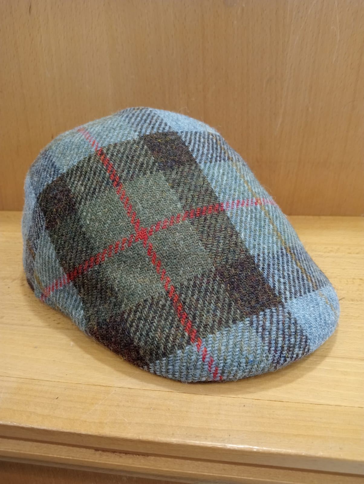 Visera BEIRETS de lana HARRIS TWEED, tartán azul claro/verde kaki - Imagen 4