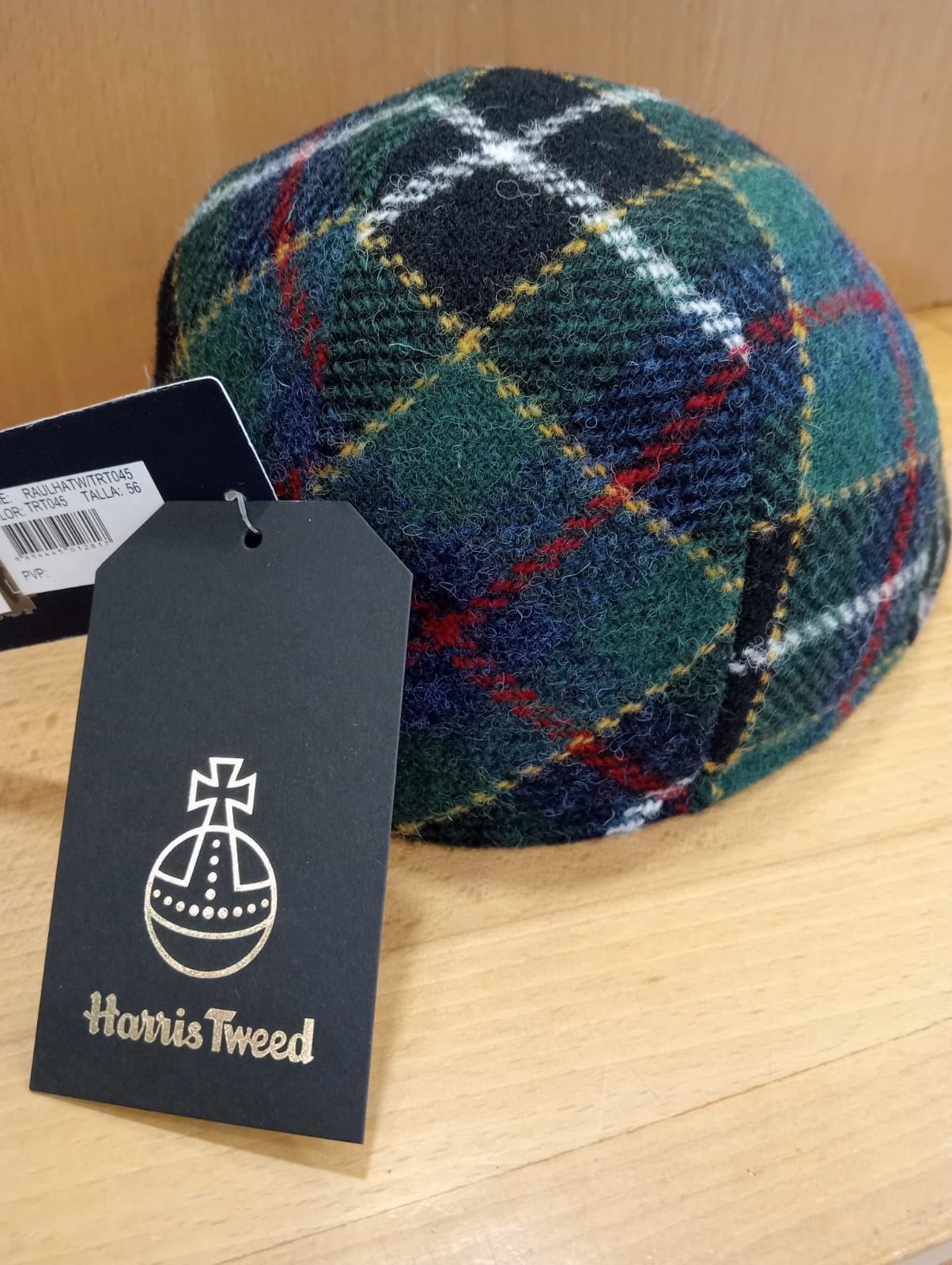 Visera BEIRETS de lana HARRIS TWEED, tartán verde - Imagen 2